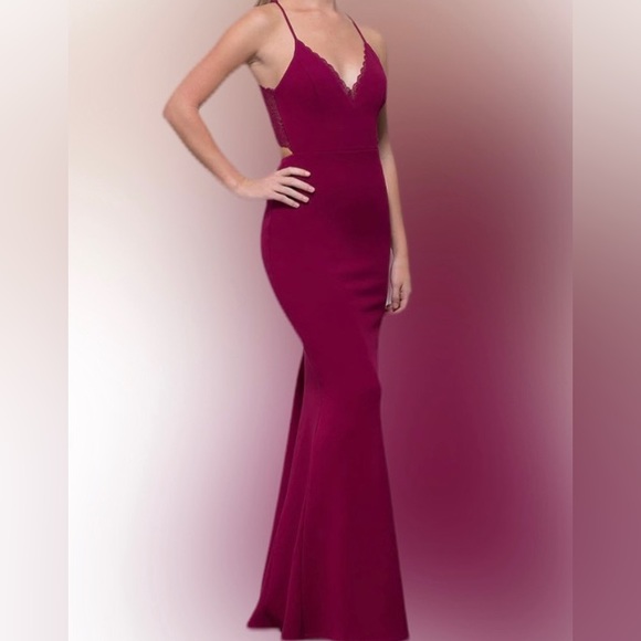 Size 5 Burgundy Maroon Racer Lace Back Prom Homecoming Evening Gown Dress NWT - Picture 1 of 6